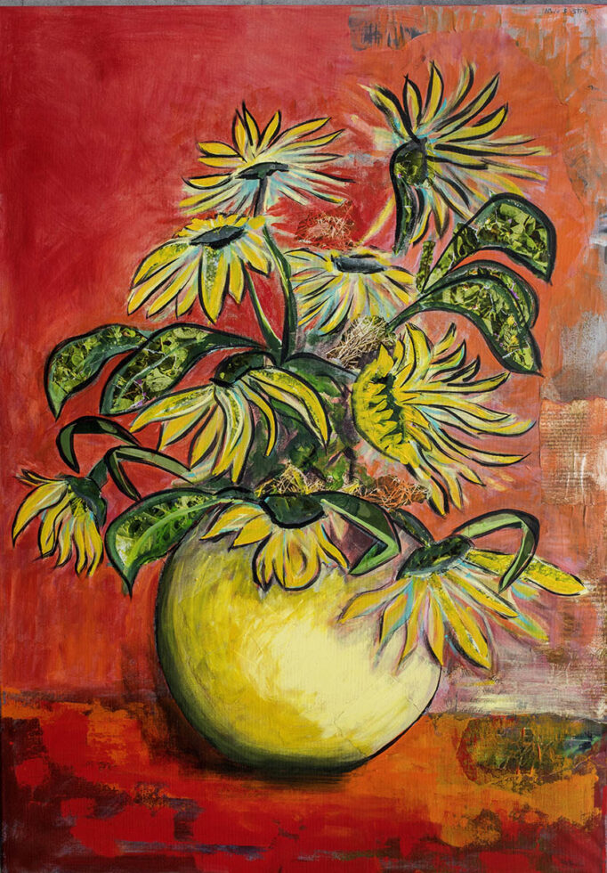 Gele bloemen van Wijk Schilderij voor postkaart
